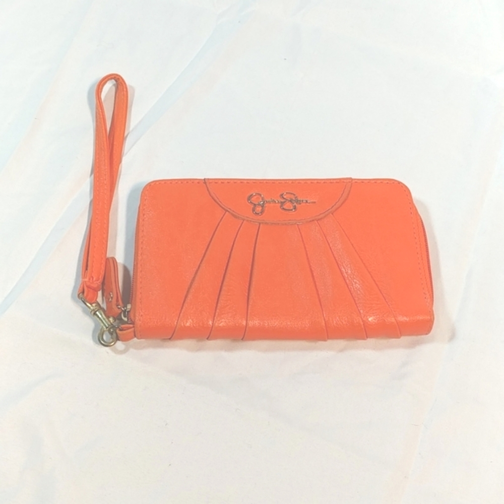 Jessica Simpson Orange and Leopard Wristlet